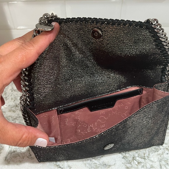 Stella McCartney mini Falabella crossbody or clutch shiny black and silver bag - Picture 5 of 7